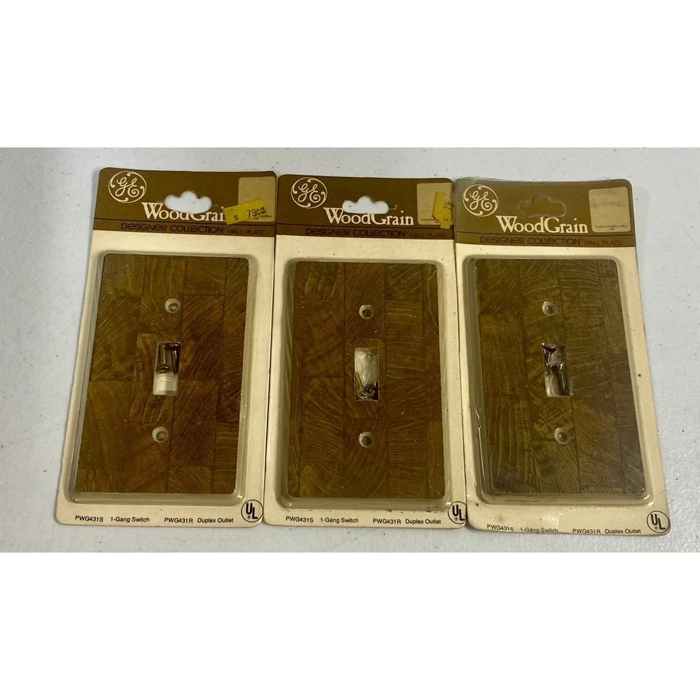 *BRAND NEW* Vintage GE Faux Wood grain Plastic Light switch Cover 1980 Lot Of 3